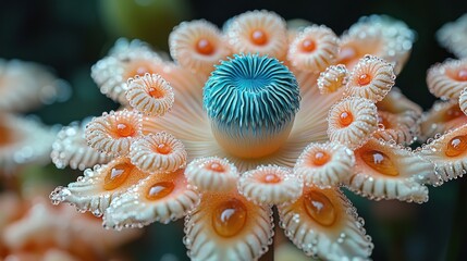 Intricate macro shot of a bioluminescent, abstract floral form