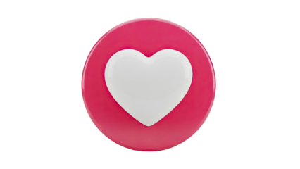 3D White heart on a pink circle icon on transparent background