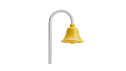 3D Yellow bell lamp on a white curved pole on transparent background