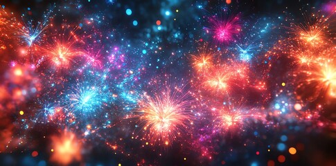 Colorful Fireworks Display Brightly Illuminates Dark Sky in Celebration Scene