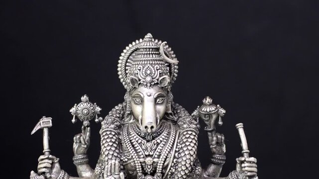 Silver Idol of Varaha Devi &ndash; Sacred Hindu Deity Sculpture Depicting Divine Power, Protection, and Spiritual Significance in Traditional Indian Religious Art