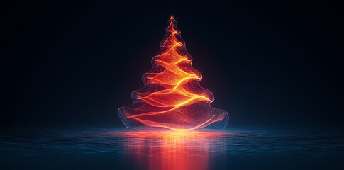 Abstract Fire Tree Light Art Glowing Tree Shape with Bright Flames in Dark Scene