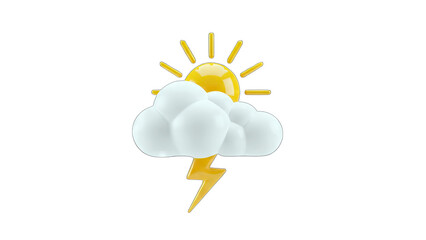 3D Weather Icon: Sun, Clouds, and Lightning
