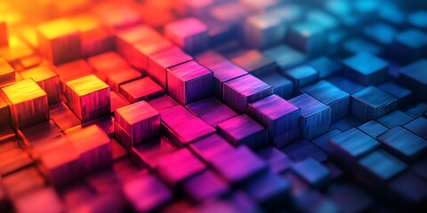 Colorful Digital Abstract Geometric Pattern with Cubic Shapes in Vibrant Red Pink Blue Hues