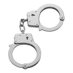Silver metal handcuffs isolated on transparent background for law enforcement