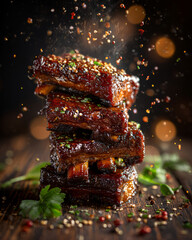 Stacked bbq ribs with seasoning
