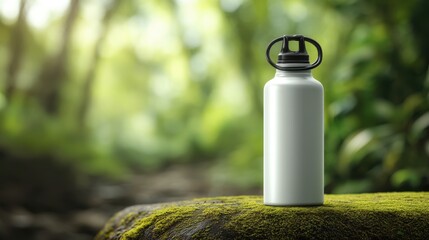 White water bottle on moss natural background