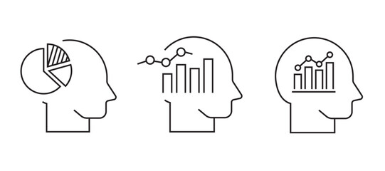 Minimal line analytics icon set with charts, graphs, gears, and data analysis symbols, representing business intelligence, performance tracking, and reporting. analytic icons.