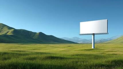 Empty Billboard in Green Mountain Landscape