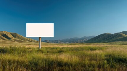 Blank billboard in scenic mountain landscape