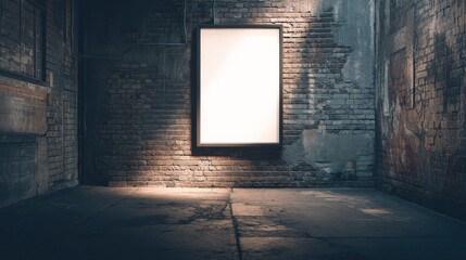 Empty Urban Brick Wall with Illuminated Frame