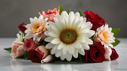 Colourful bouquet of pink and yellow gerbera daisies in full bloom