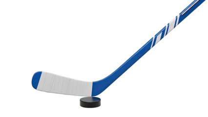 Blue hockey stick with puck transparent background