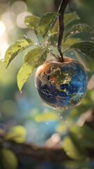 Earth hanging from a branch