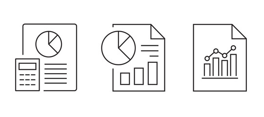 Minimal line analytics icon set with charts, graphs, gears, and data analysis symbols, representing business intelligence, performance tracking, and reporting. analytic icons.