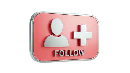 3D Follow Button Icon on transparent background
