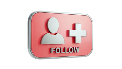 3D Follow Button Icon on transparent background