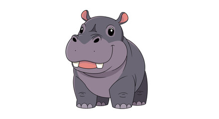 Naklejka premium Cartoon Hippo Standing Front View Isolated White Background.
