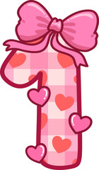 Fototapeta premium Valentine Number 1 Illustration with Hearts and Bow