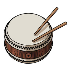 Traditional Drum Clipart &ndash; Round Wooden Percussion with White Head, Black Studs, and Crossed Drumsticks