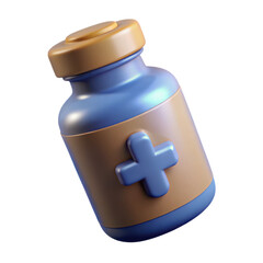 Obraz premium 3d render of a blue medicine bottle with a cross symbol for e-commerce and digital media transparent background