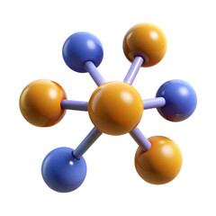Obraz premium Detailed 3d render of a complex molecular structure with orange and blue atoms transparent background