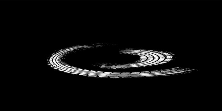 Tire track. Car, bike, motorcycle tyre mark with grunge effect isolated on white background. Wheel footprint on the road. Top view of rubber protector mark. vector