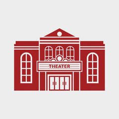 Fototapeta premium Red theater building icon with white details on a light gray background