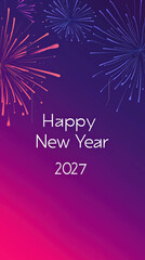 Happy New Year 2027 Social Media Banner Purple Pink Gradient Fireworks Celebration Festive Party Greeting Card Template Background Design