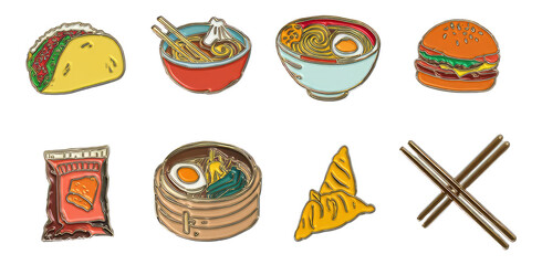 Colorful Fusion Food Concept Illustrations for Cooking and Culinary Use