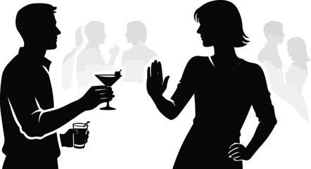 Woman Rejecting Advance at Party Silhouette