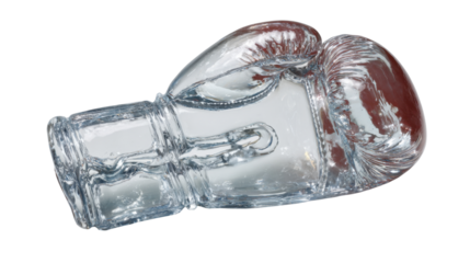 Boxing glove made of clear glass material representing fragility in sports or transparent strength concept