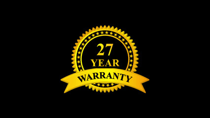 Premium 27 Year Warranty Gold Badge Icon on Black Background. Trusted Quality Guarantee Seal for Products, Services, Branding, Certification, and Long Term Assurance