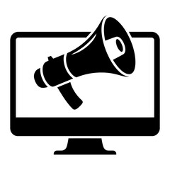 Desktop computer with megaphone symbol on screen Icon Silhouette vector on white background