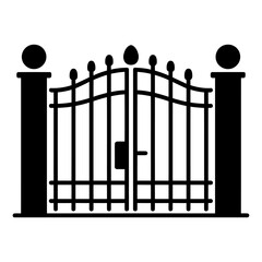 Vintage Gate Icon Silhouette Vector on White Background