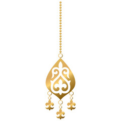 Golden pendant with Kazakh ornament on a simple chain S2-01