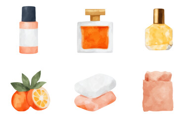 Premium Self Care Accessories with Body Mist and Soap on Transparent Background