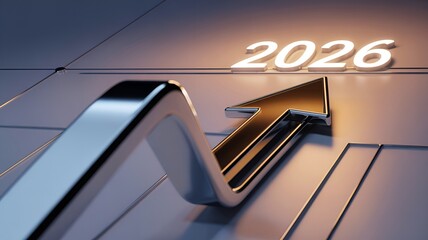A visual representation of the year 2026, with an upward-pointing arrow symbolizing growth.
