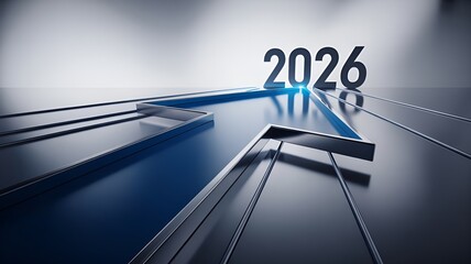 An image depicting the year 2026 prominently on a sleek, futuristic background.