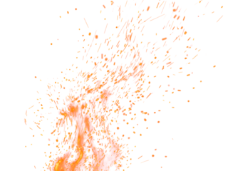 Fire Sparkle Overlay. Glowing Ember Sparks Isolated on Transparent Background. Burn Light Effect.