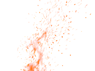 Fire Sparkle Overlay. Glowing Ember Sparks Isolated on Transparent Background. Burn Light Effect.