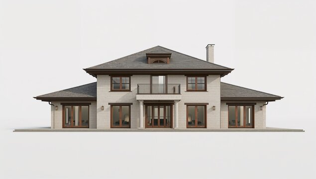 Modern two-story house with gray roof and beige siding - Powered by Adobe