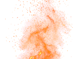 Fire Sparkle Overlay. Glowing Ember Sparks Isolated on Transparent Background. Burn Light Effect.