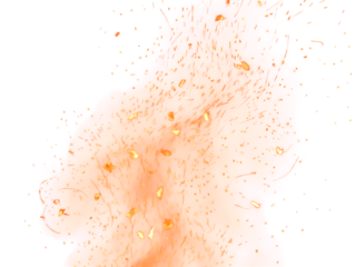 Fire Sparkle Overlay. Glowing Ember Sparks Isolated on Transparent Background. Burn Light Effect.