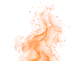 Fire Sparkle Overlay. Glowing Ember Sparks Isolated on Transparent Background. Burn Light Effect.
