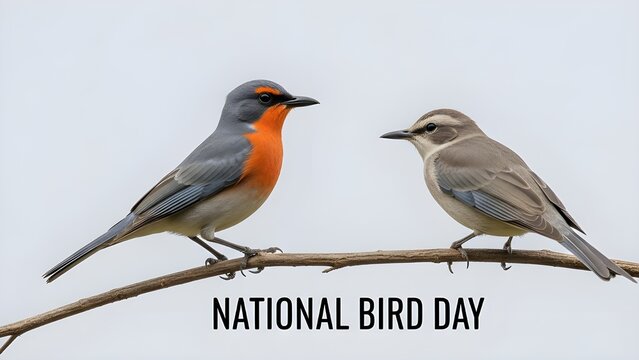 Two birds perched on a branch celebrating national bird day with vibrant plumage and serene atmosphere