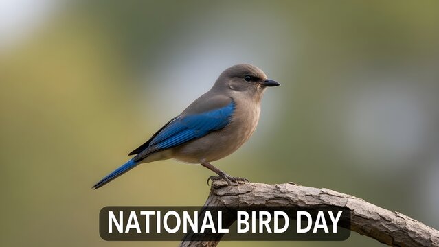 A vibrant blue bird perched on a branch celebrating national bird day with striking plumage and colors