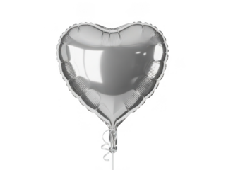 Silver heart shaped balloon isolated on transparent background