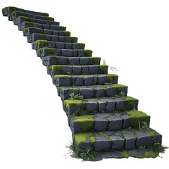 Obraz premium An isolated view of ancient stone steps covered in vibrant green moss and small patches of vegetation
