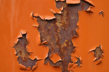 Naklejka premium Rusty orange metal surface with peeling paint